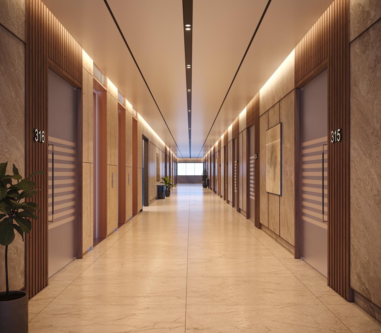 Auray One office and retail building facade in Katargam