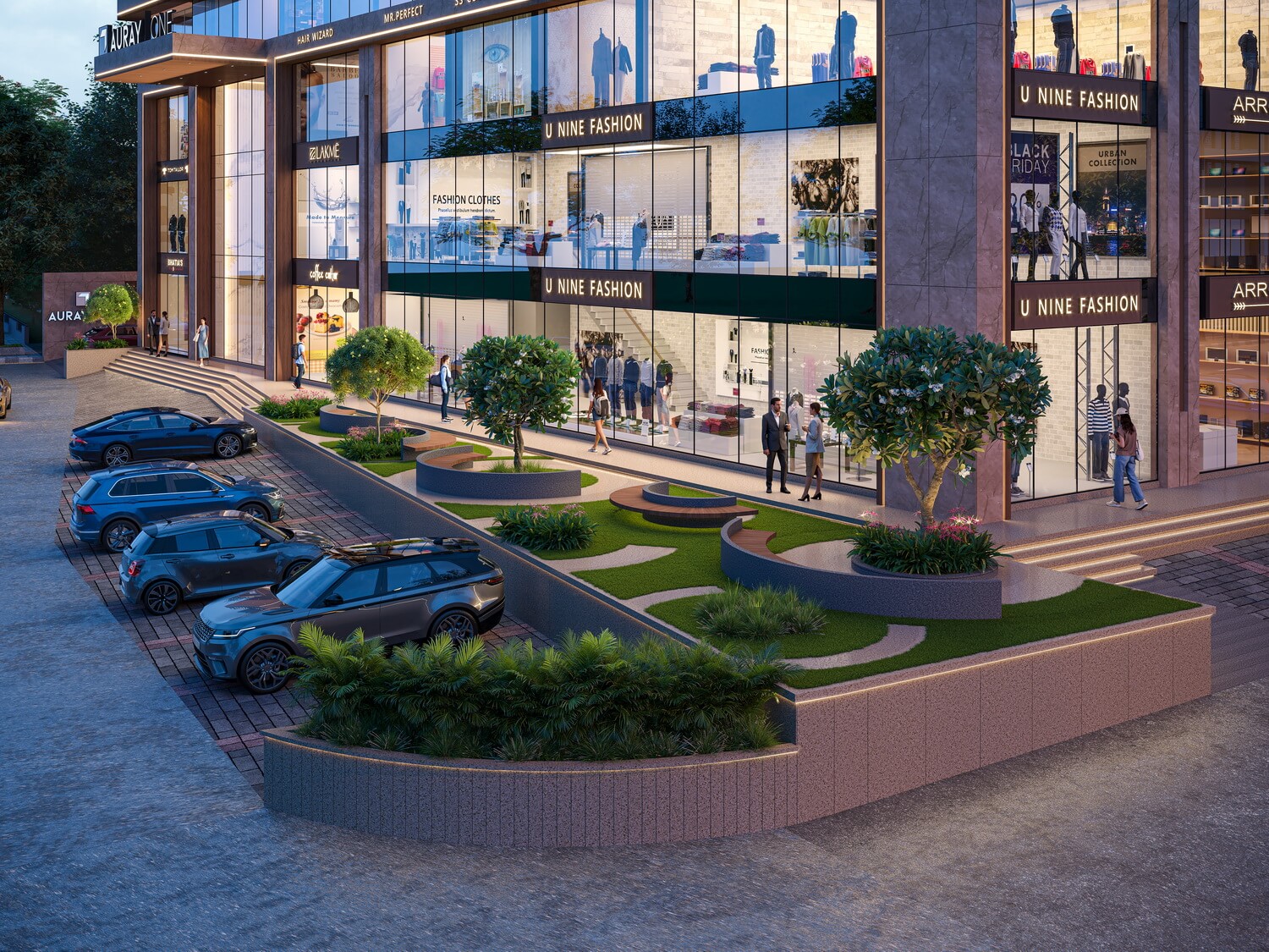 Architectural facade of Auray One commercial development