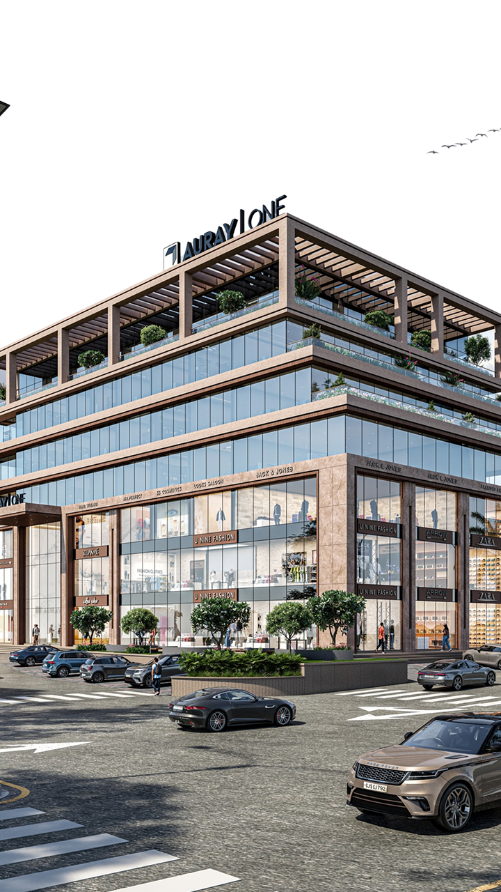 Front view of Auray One commercial development in Katargam